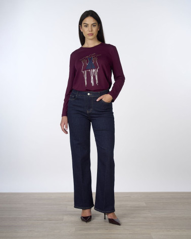 Jeans wide leg in denim scuro