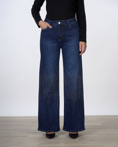 Jeans wide leg con strass