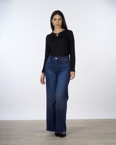 Jeans wide leg con strass