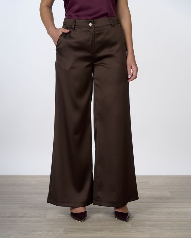 Pantaloni ampi in raso marrone