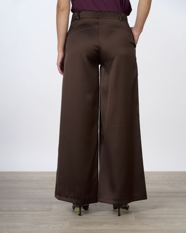 Pantaloni ampi in raso marrone