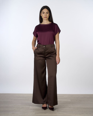 Pantaloni ampi in raso marrone
