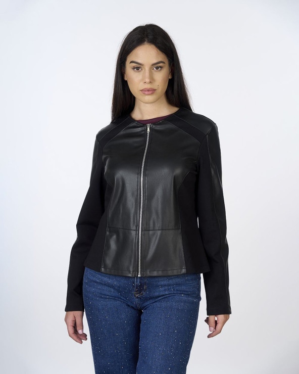 Giacca in ecopelle e tessuto
