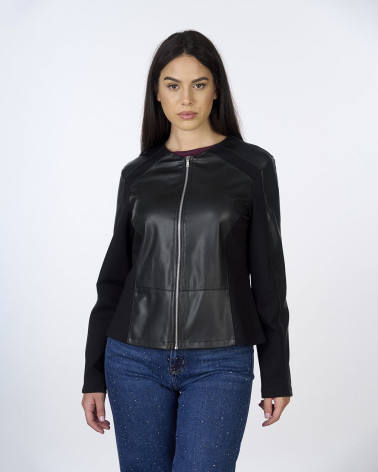 Giacca in ecopelle e tessuto