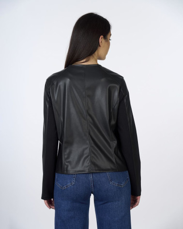 Giacca in ecopelle e tessuto