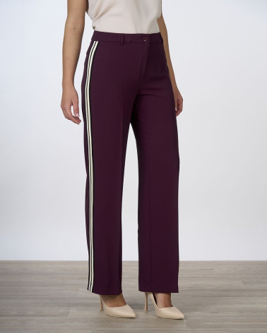 Pantaloni fluidi bordeaux con bande laterali