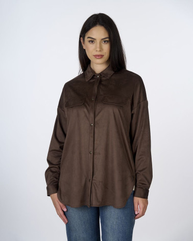 Camicia in tessuto scamosciato marrone