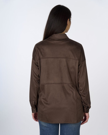 Camicia in tessuto scamosciato marrone