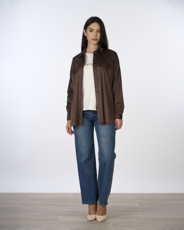 Camicia in tessuto scamosciato marrone