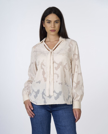 Blusa jacquard con colletto e fiocco