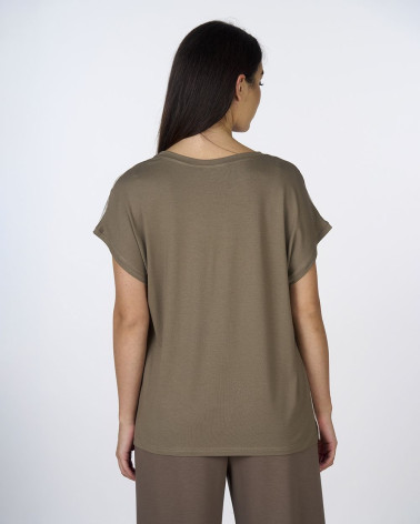 T-shirt bimaterica con stampa stilizzata