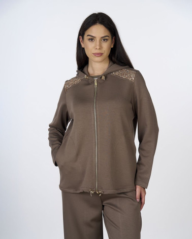 Felpa fango con cappuccio e paillettes