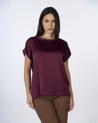 T-shirt bimaterica in raso e jersey