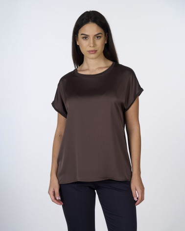 T-shirt bimaterica in raso e jersey