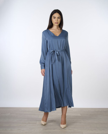 Vestito lungo fluido ottanio