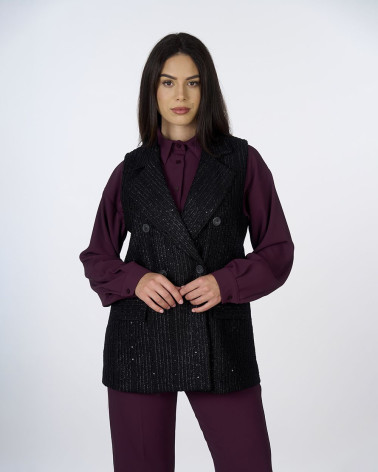 Gilet doppiopetto nero con paillettes