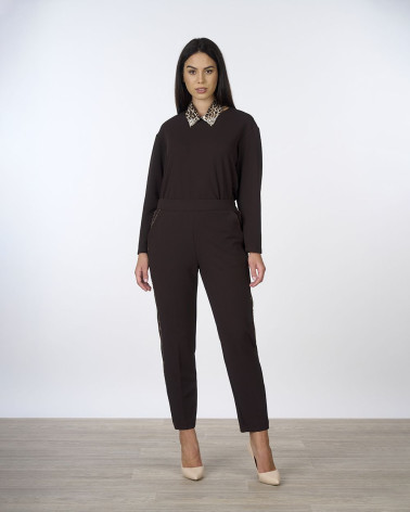 Pantaloni marroni con inserti laterali