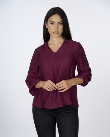 Blusa bordeaux in tessuto crinkle
