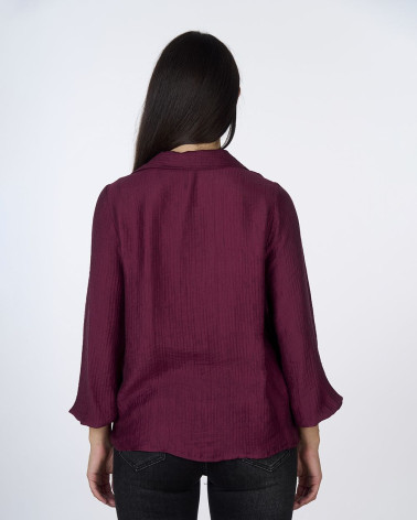 Blusa bordeaux in tessuto crinkle