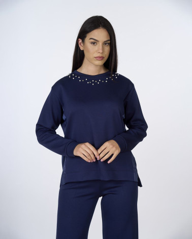 Felpa blu con applicazioni gioiello