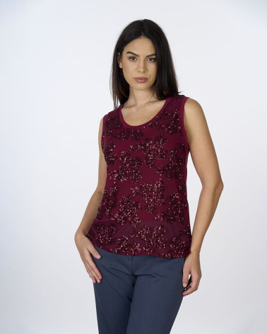 Top bordeaux con paillettes