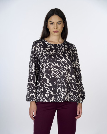 Blusa animalier in tessuto fluido