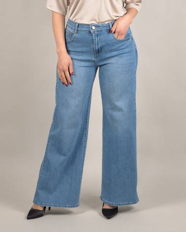 Jeans palazzo a vita alta in denim chiaro