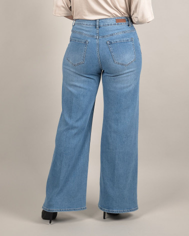 Jeans palazzo a vita alta in denim chiaro