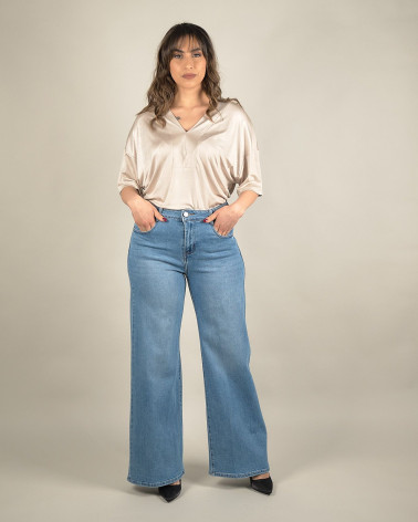 Jeans palazzo a vita alta in denim chiaro