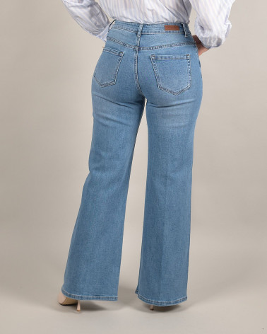 Jeans wide leg con strass brillanti