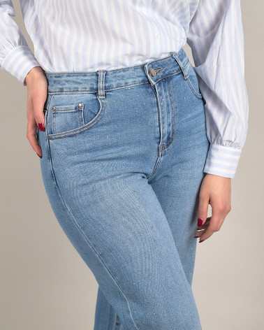 Jeans wide leg con strass brillanti