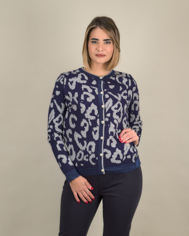 Cardigan animalier con bottoni gioiello