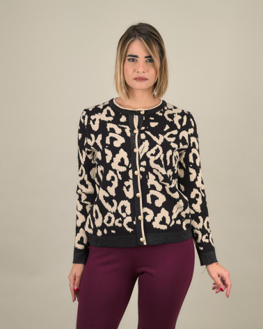 Cardigan animalier con bottoni gioiello