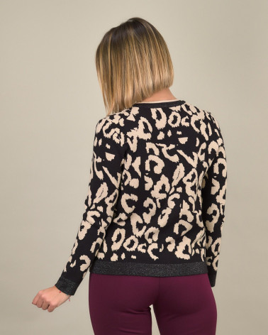 Cardigan animalier con bottoni gioiello