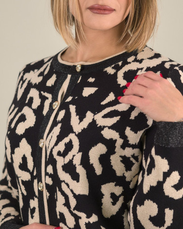 Cardigan animalier con bottoni gioiello