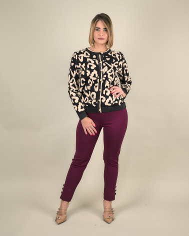 Cardigan animalier con bottoni gioiello