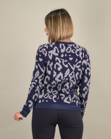 Cardigan animalier con bottoni gioiello