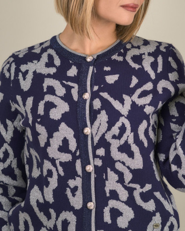 Cardigan animalier con bottoni gioiello