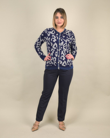 Cardigan animalier con bottoni gioiello