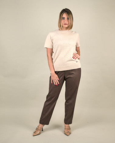 Maglia con strass e maniche corte