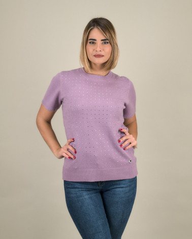 Maglia con strass e maniche corte