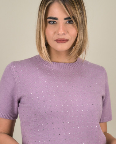 Maglia con strass e maniche corte
