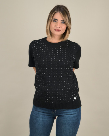 Maglia con strass e maniche corte