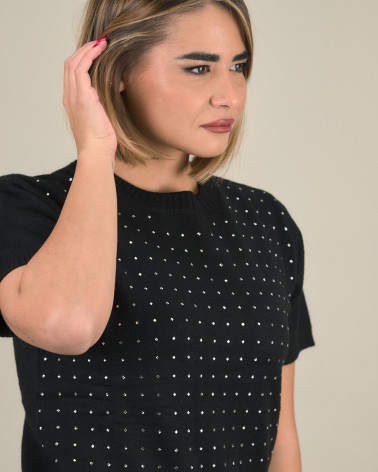 Maglia con strass e maniche corte