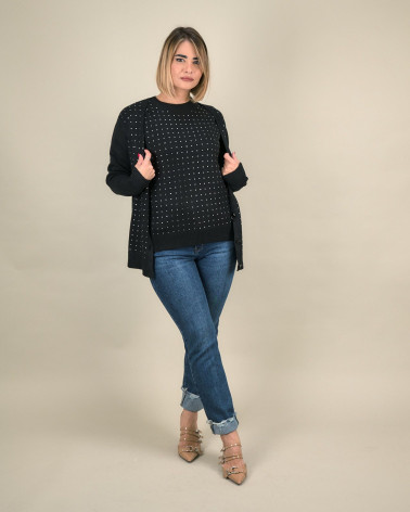 Maglia con strass e maniche corte