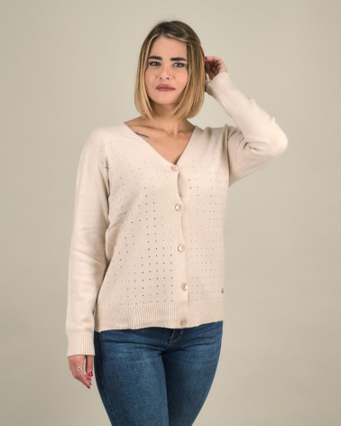Cardigan con strass e scollo a V