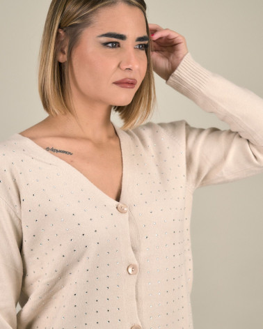 Cardigan con strass e scollo a V