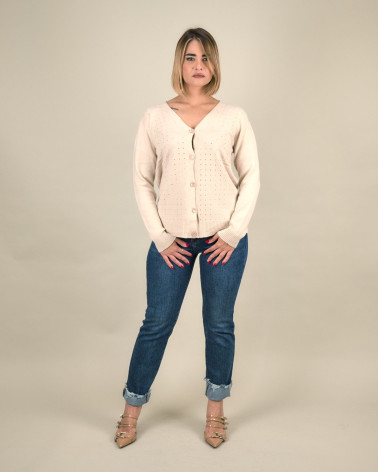 Cardigan con strass e scollo a V