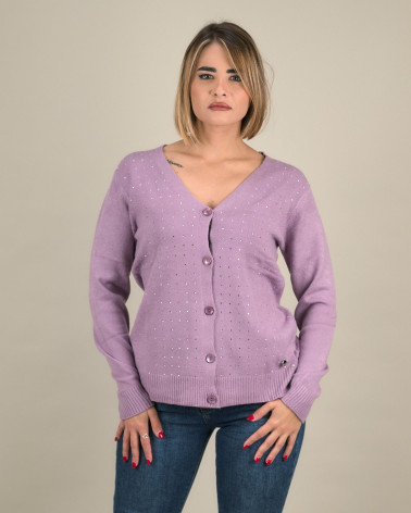 Cardigan con strass e scollo a V