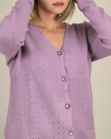 Cardigan con strass e scollo a V